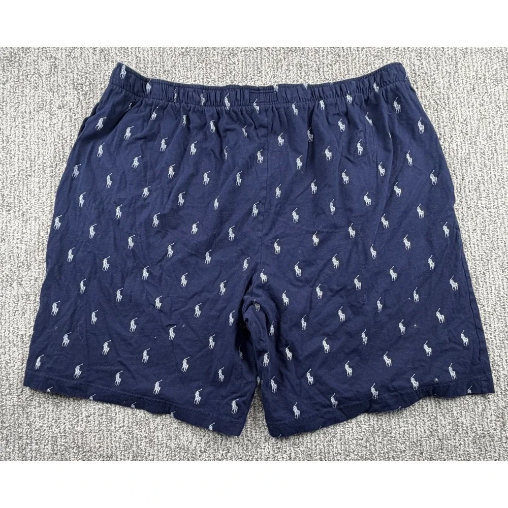 Polo Ralph Lauren Sleep Shorts Men 2X Navy Blue All Over Pony Logo Knit Lounge